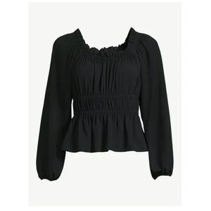 NWT Black Puff Sleeve Smocked Blouse